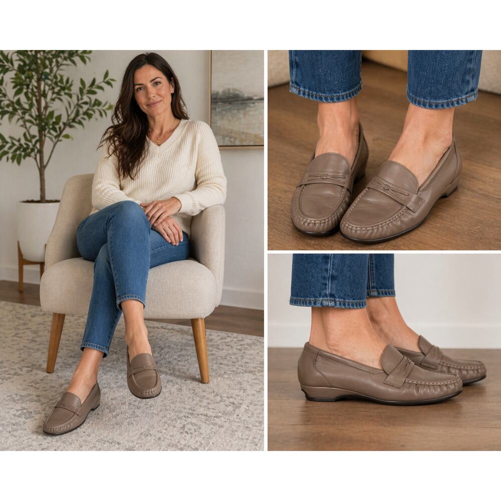 SAS Easier Loafers 7M Tripad Comfort Leather Mocha Beige Slip On Shoes USA